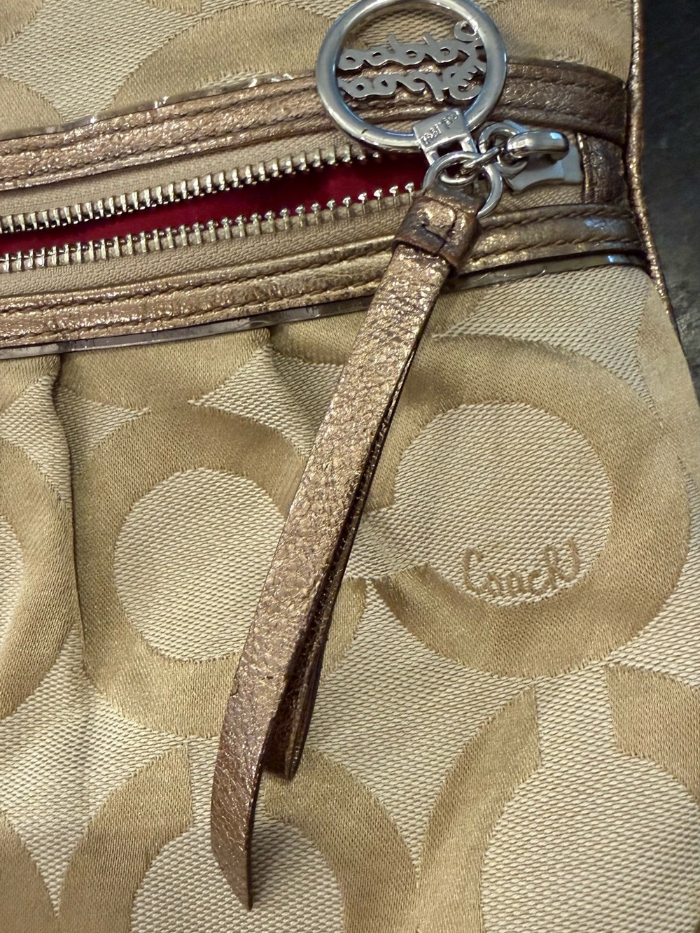 Coach Signature Canvas Crossbody Bag Tan Khaki Zip Travel Everyday Purse - Picture 5 of 9